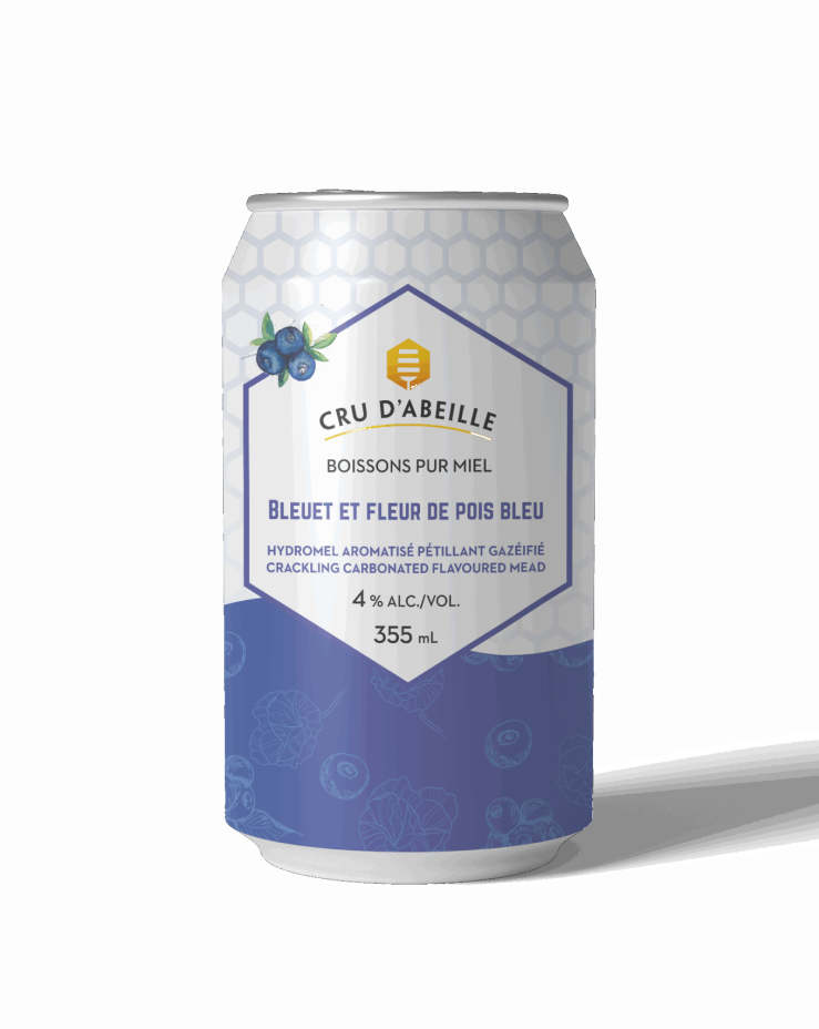 bleuet-mockup visuel de la canette d'hydromel bleuet de Cru d'Abeille